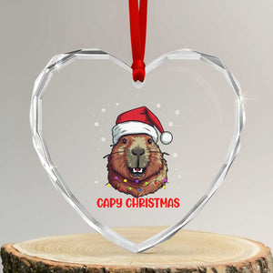 Funny Xmas Capybara Heart Crystal Glass Ornament Capy Xmas Meme Santa Hat TS02 Transparent Glass 3'' Heart Print Your Wear