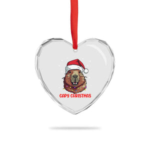 Funny Xmas Capybara Heart Crystal Glass Ornament Capy Xmas Meme Santa Hat TS02 Print Your Wear
