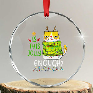 Funny Xmas Cat Crystal Glass Ornament Is This Jolly Enough Reindeer Angry Cat TS09 Transparent Glass 3'' Circle Print Your Wear