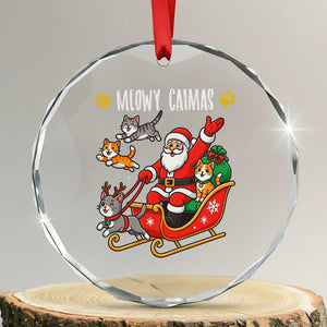 Funny Xmas Cat Crystal Glass Ornament Meowy Catmas Santa Sleigh Xmas TS12 Transparent Glass 3'' Circle Print Your Wear