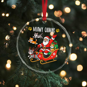 Funny Xmas Cat Crystal Glass Ornament Meowy Catmas Santa Sleigh Xmas TS12 Print Your Wear