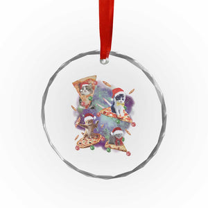 Funny Xmas Cat Crystal Glass Ornament Santa Cat Riding Pizza Galaxy Outer Space TS09 Print Your Wear