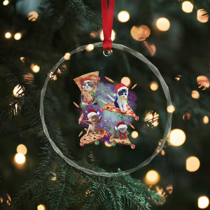 Funny Xmas Cat Crystal Glass Ornament Santa Cat Riding Pizza Galaxy Outer Space TS09 Print Your Wear