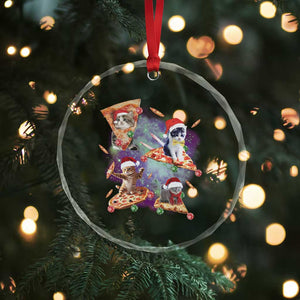 Funny Xmas Cat Crystal Glass Ornament Santa Cat Riding Pizza Galaxy Outer Space TS09 Print Your Wear