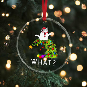 Funny Xmas Cat Crystal Glass Ornament What? Mischievous Cat Pushing Christmas Tree TS09 Print Your Wear