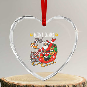 Funny Xmas Cat Heart Crystal Glass Ornament Meowy Catmas Santa Sleigh Xmas TS12 Transparent Glass 3'' Heart Print Your Wear