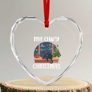 Funny Xmas Cat Heart Crystal Glass Ornament Reindeer Cat Chillin' Meowy TS09 Transparent Glass 3'' Heart Print Your Wear