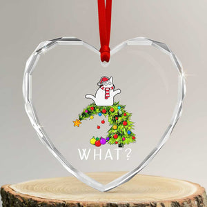 Funny Xmas Cat Heart Crystal Glass Ornament What? Mischievous Cat Pushing Christmas Tree TS09 Transparent Glass 3'' Heart Print Your Wear