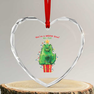 Funny Xmas Cat Heart Crystal Glass Ornament You Are A Meow One Mr. Cat Green Cat TS09 Transparent Glass 3'' Heart Print Your Wear