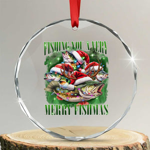 Funny Xmas Crystal Glass Ornament Fishing You A Very Merry Fishmas Santa Hat TS11 Transparent Glass 3'' Circle Print Your Wear
