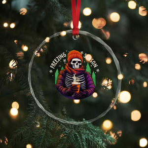 Funny Xmas Crystal Glass Ornament Freezing Season Skeleton Chillin' Hot Cocoa TS09 Print Your Wear