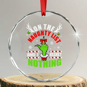 Funny Xmas Crystal Glass Ornament On The List Of Naughty And I Regret Nothing TS09 Transparent Glass 3'' Circle Print Your Wear