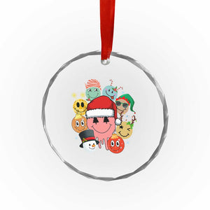 Funny Xmas Crystal Glass Ornament Retro Groovy Xmas Tree Eye Face Reindeer Snowman Efl TS09 Print Your Wear
