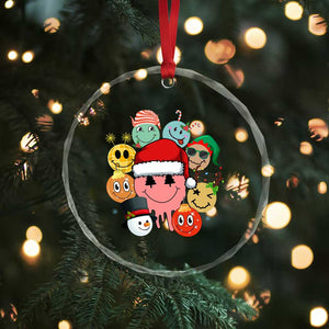 Funny Xmas Crystal Glass Ornament Retro Groovy Xmas Tree Eye Face Reindeer Snowman Efl TS09 Print Your Wear