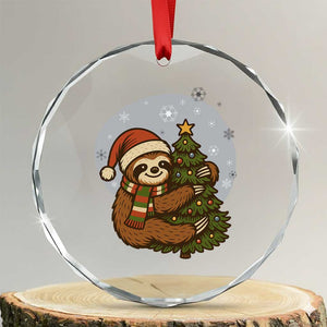 Funny Xmas Crystal Glass Ornament Slothin Around The Christmas Tree TS12 Transparent Glass 3'' Circle Print Your Wear