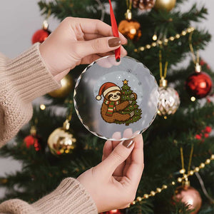 Funny Xmas Crystal Glass Ornament Slothin Around The Christmas Tree TS12 Print Your Wear