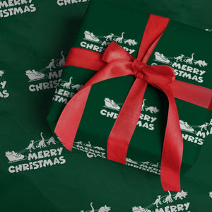 Funny Xmas Dinosaur Wrapping Paper Roll Merry Christmas Dino Santa's Sleigh TS11 Green Print Your Wear