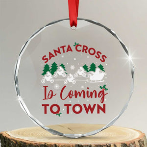 Funny Xmas Dirt Bike Crystal Glass Ornament Santa Cross Is Coming To Town Motorcross TS11 Transparent Glass 3'' Circle Print Your Wear