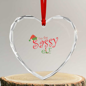 Funny Xmas Elf Heart Crystal Glass Ornament I'm The Sassy Elf Family Matching TS11 Transparent Glass 3'' Heart Print Your Wear
