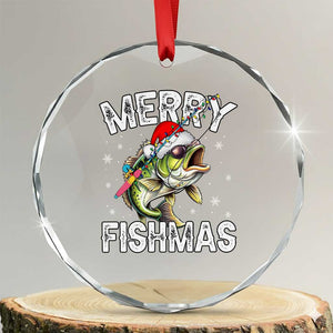 Funny Xmas Fishing Crystal Glass Ornament Merry Fishmas Bass Fish Rod TS11 Transparent Glass 3'' Circle Print Your Wear