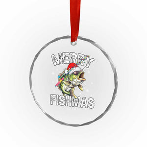 Funny Xmas Fishing Crystal Glass Ornament Merry Fishmas Bass Fish Rod TS11 Print Your Wear