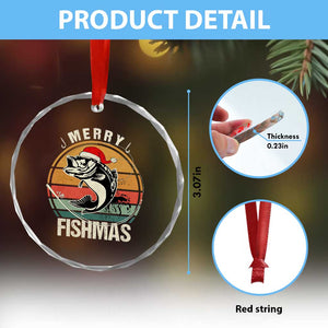 Funny Xmas Fishing Crystal Glass Ornament Merry Fishmas Vintage Sunset Retro TS11 Print Your Wear