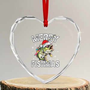 Funny Xmas Fishing Heart Crystal Glass Ornament Merry Fishmas Bass Fish Rod TS11 Transparent Glass 3'' Heart Print Your Wear