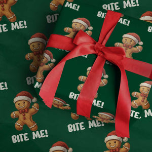 Funny Xmas Gingerbread Man Wrapping Paper Roll Cookie Bite Me TS10 Green Print Your Wear