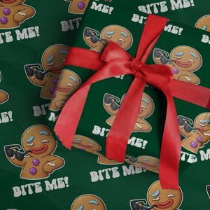 Funny Xmas Gingerbread Man Wrapping Paper Roll Funny Sexy Cookie Bite Me TS10 Green Print Your Wear