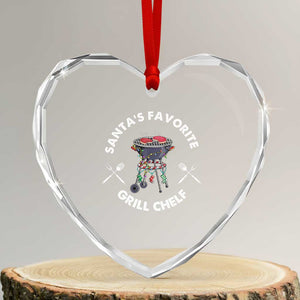 Funny Xmas Grilling Heart Crystal Glass Ornament Santa's Favorite Grill Chelf BBQ TS09 Transparent Glass 3'' Heart Print Your Wear