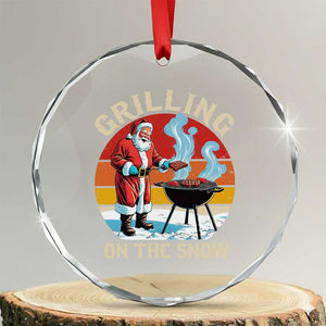 Funny Xmas Grilling Santa Crystal Glass Ornament Grilling On The Snow TS11 Transparent Glass 3'' Circle Print Your Wear