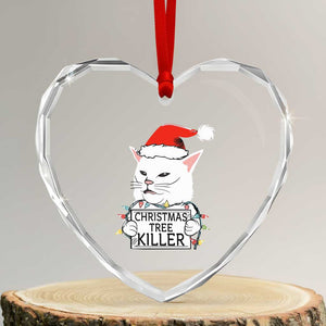 Funny Xmas Grumpy Cat Heart Crystal Glass Ornament Xmas Tree Killer Santa Kitten TS12 Transparent Glass 3'' Heart Print Your Wear
