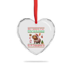 Funny Xmas Heart Crystal Glass Ornament All I Want For Christmas Is A Capybara TS12 Print Your Wear