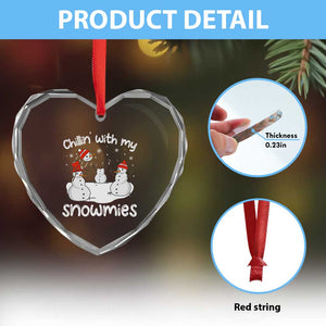 Funny Xmas Heart Crystal Glass Ornament Chillin With My Snowmies Funny Snowman Friendship TS09 Print Your Wear