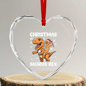Funny Xmas Heart Crystal Glass Ornament Gingerbread Riding Dinosaur Christmas Saurus Rex TS09 Transparent Glass 3'' Heart Print Your Wear