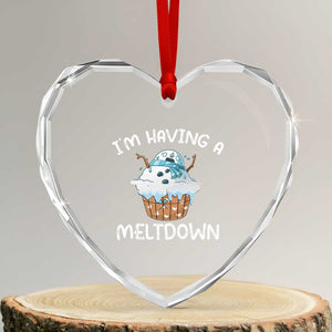Funny Xmas Heart Crystal Glass Ornament I'm Having A Meltdown Snowman Melting Snow Icecream TS09 Transparent Glass 3'' Heart Print Your Wear