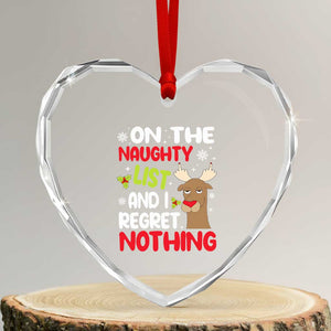 Funny Xmas Heart Crystal Glass Ornament On The List Of Naughty And I Regret Nothing Reindeer TS09 Transparent Glass 3'' Heart Print Your Wear