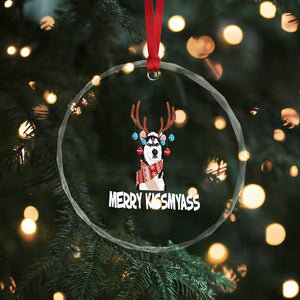 Funny Xmas Husky Crystal Glass Ornament Merry Kissmyasss Husky Reindeer Dog Lover TS09 Print Your Wear