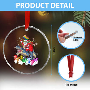 Funny Xmas LGBT Crystal Glass Ornament Rainbow Flag Santa Riding Dinosaur TS09 Print Your Wear