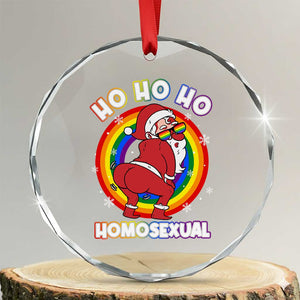 Funny Xmas LGBT Crystal Glass Ornament Santa Ho Ho Ho Homosexual TS09 Transparent Glass 3'' Circle Print Your Wear