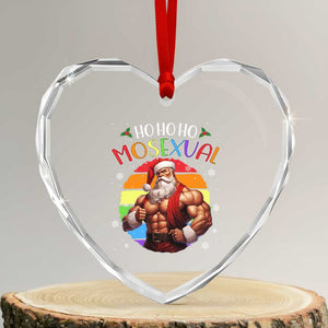 Funny Xmas LGBT Heart Crystal Glass Ornament Ho Ho Ho Mosexual Rainbow Santa TS11 Transparent Glass 3'' Heart Print Your Wear