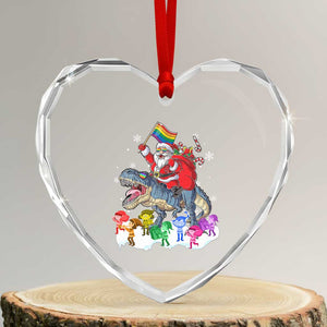 Funny Xmas LGBT Heart Crystal Glass Ornament Rainbow Flag Santa Riding Dinosaur TS09 Transparent Glass 3'' Heart Print Your Wear