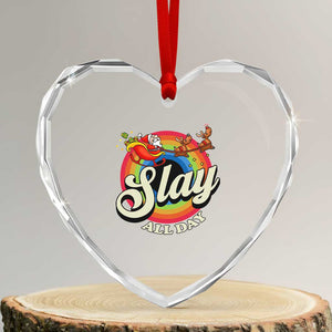 Funny Xmas LGBT Heart Crystal Glass Ornament Slay All Day Sleigh Rainbow TS09 Transparent Glass 3'' Heart Print Your Wear