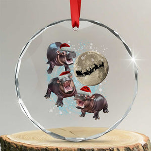 Funny Xmas Moo Deng Crystal Glass Ornament Baby Hippo Santa Sleigh Galaxy Outer Space TS09 Transparent Glass 3'' Circle Print Your Wear