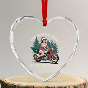 Funny Xmas Motorbike Heart Crystal Glass Ornament Oh What Fun It Is To Ride Female Santa Biker TS11 Transparent Glass 3'' Heart Print Your Wear