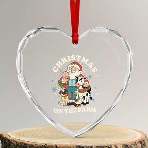 Funny Xmas On The Farm Heart Crystal Glass Ornament Christmas Farmer Santa Claus Livestock TS11 Transparent Glass 3'' Heart Print Your Wear