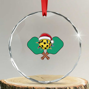 Funny Xmas Pickleball Holiday Santa Hat Crystal Glass Ornament TS11 Transparent Glass 3'' Circle Print Your Wear