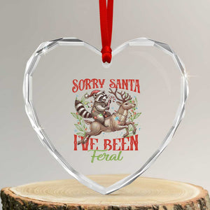 Funny Xmas Raccoon Heart Crystal Glass Ornament Sorry Santa I've Been Feral Reindeer TS09 Transparent Glass 3'' Heart Print Your Wear