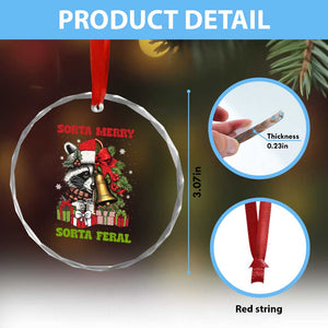 Funny Xmas Racoon Crystal Glass Ornament Sorta Merry Sorta Feral Xmas Wreath TS11 Print Your Wear
