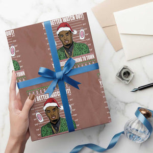 Funny Xmas Sarcastic Diddy Wrapping Paper Roll You Better Watch Out The Diddler Coming To Town TS02 Mocha Print Your Wear